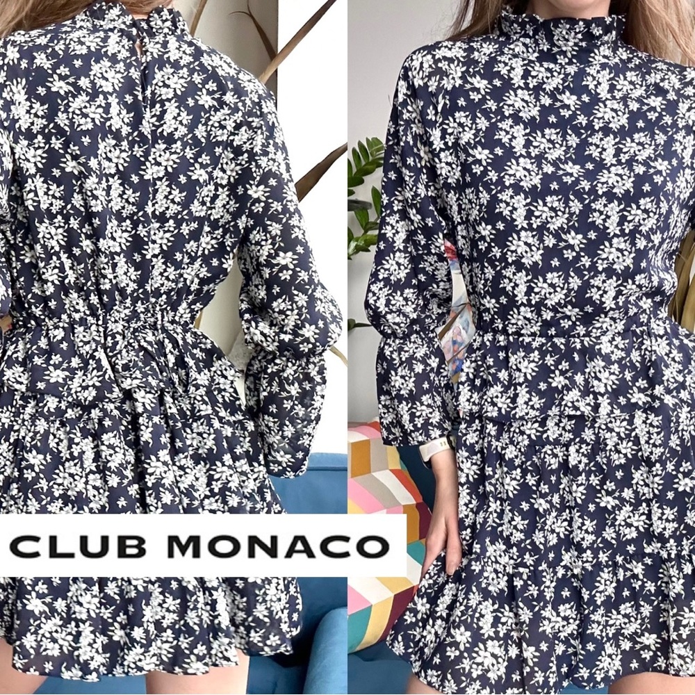 Club Monaco Mini Longsleeve Floral Blue Dress XS (0)
